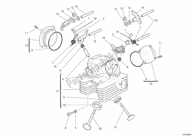 All parts for the Vertical Cylinder Head of the Ducati Monster 795 Thailand 2012